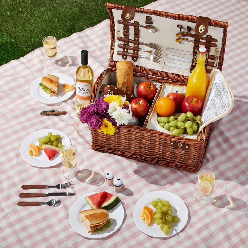 Juvale Picnic Basket for 4 People - 18.1 x 12.2
