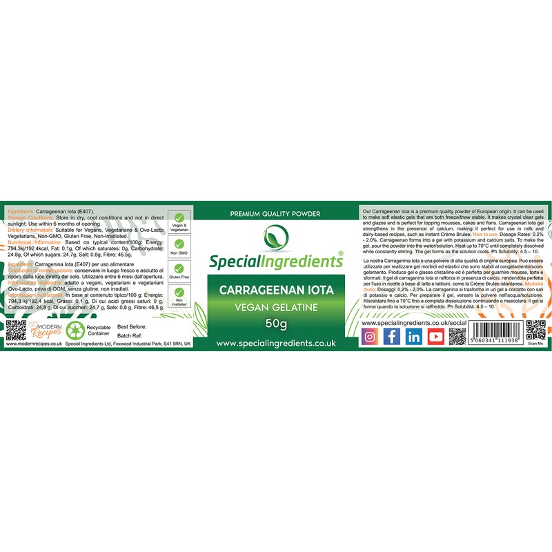Special Ingredients Carrageenan Iota Premium Quality Food Grade Powder 50g,