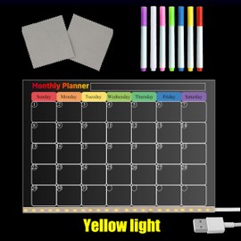 ifreeside Acrylic Dry Erase Board Calendar with Light 11.8 x 7.9inch Acrylic Led Dry Erase Board Dry Erase Calendar Clear Board with Colorful Lights Monthly & Weekly Planner（Monthly Planner）