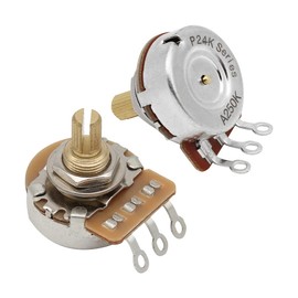 FLEOR Short Brass Shaft Control Pots A250K Audio Taper Potentiometer 24 Spline Split Shaft D3/8" für E-Gitarren Control Volume Tone, 2er Pack