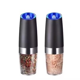 Electric Salt and Pepper Grinder Set - Stainless Steel Automatic Salt Pepper Mill Grinder, Battery Powered with LED Light Spice Shakers for Kitchen (Set of 2)