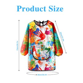 HUSOUE Kids Painting Apron 6-12 Age, Waterproof Child Art Smock with Pocket Graffiti Long Sleeves Painting Apron Smock for Boys and Girls Cooking Painting Craft