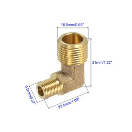 MACHSWON 3/8" Male Thread to 1/8" Male Pipe Fitting Brass L Shape Right Angle 90 Degree Angle Connector for Plumbing Air Gas Fuel Oil 27.5x31mm