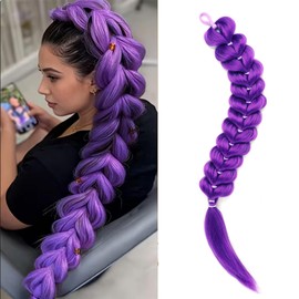 Purple Braiding Hair Ponytail Extensions with Elastic Tie 26Inch