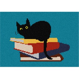 Pepita needlepoint canvas: Cat On The Books, 10" x 7"