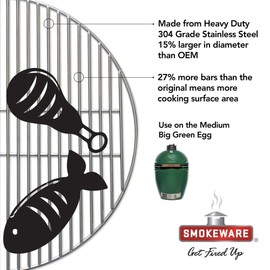 SMOKEWARE Stainless Steel Grill Grate – Compatible with Medium Big Green Egg, Heavy Duty Gauge, 15-3/4 inches