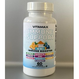 10-in-1 Immune System Support Booster with Elderberry, D3, Selenium, Quercetin, Zinc, Vitamin C, Ginger, Turmeric Curcumin, B6, Echinacea – Natural Immune Defense – Made in USA (60 Count (Pack of 1))