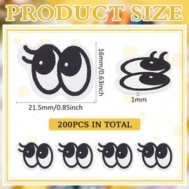 FINGERINSPIRE 200 Pcs Eyes Sew On Patches Non-Woven Black Color Eye Sewing Applique Eyelash Cloth Patches Costume Accessories for Clothing Repair Jackets Dress Doll DIY Eyes Decoration
