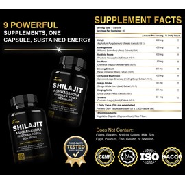DLNIA Shilajit 9-in-1 Capsules – Organic Himalayan Complex with Ashwagandha, Sea Moss, Turmeric & More – Vegan, Lab-Tested, Immune & Energy Support for Men & Women – 90 Capsules