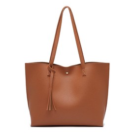 Dreubea Women's Soft Faux Leather Tote Shoulder Bag from, Big Capacity Tassel Handbag Russet