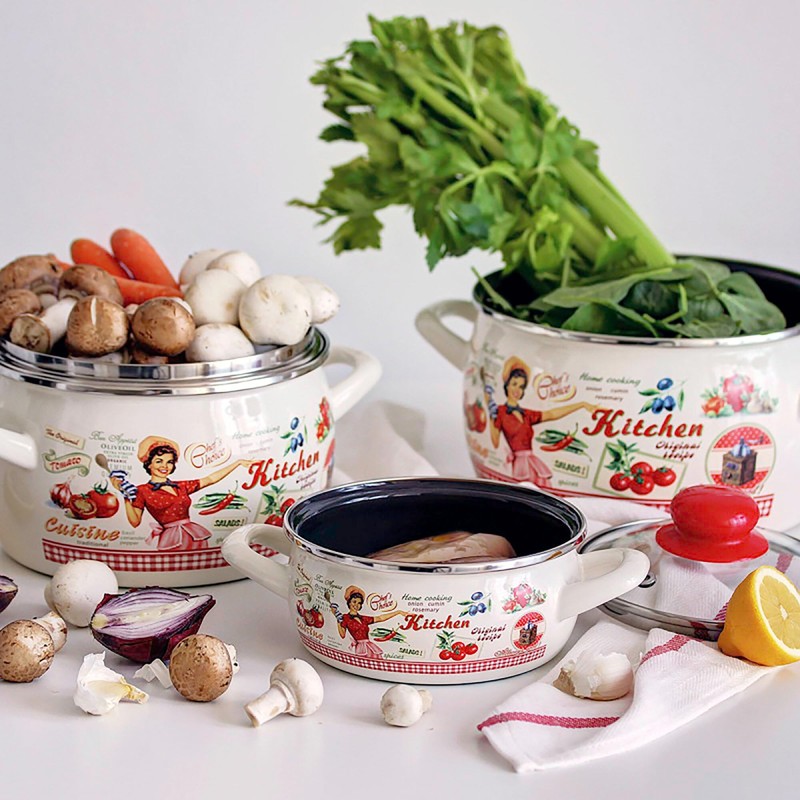 Enamel Casserole with Glass Lid (Retro Kitchen, 5.3-qt. (5 L))