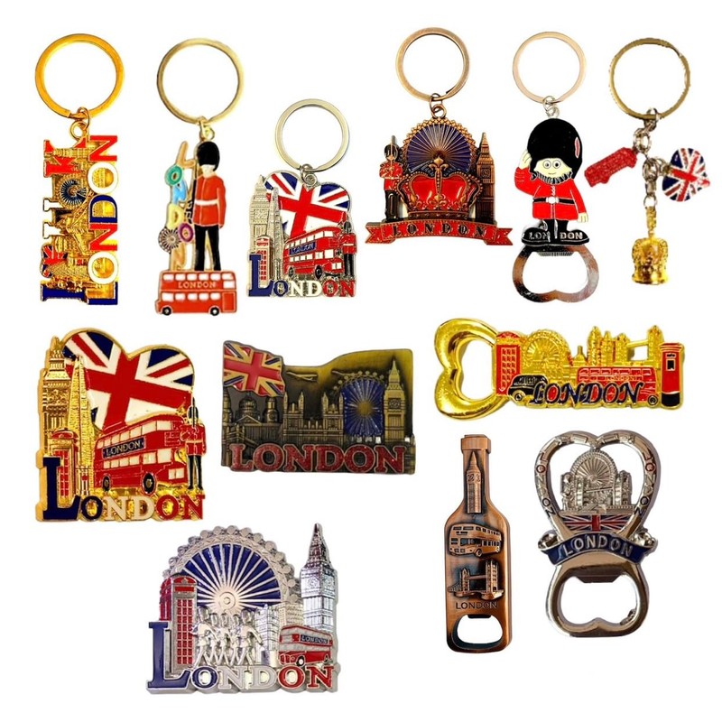 12 London Souvenir Magnets Keyring - Union Jack Magnet Key