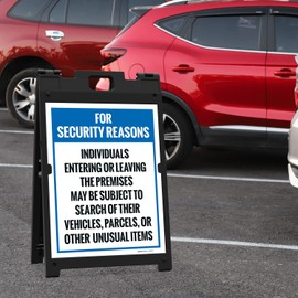 Sigo Signs - Individuals Entering Or Leaving The Premises May Be Subject To Search Sidewalk Sign Kit, 18x24 Inches, With A Frame Stand, Made in USA