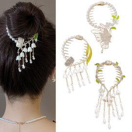 KASESSS 3 Pcs Hair Clips Lily of the Valley, Flower Claw Clips, Hair Accessories for Women, Flower Hair Clips, Butterfly Rhinestones Hair Clips Women, Pearl Butterfly Hair Clips, Fashionable Glitter