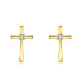 KECHO 14K Gold Cross Earrings - Religious Cross Stud Earrings for Women - Christian Jewellery - Birthday Mother's Day Christmas Gifts for Mum Wife