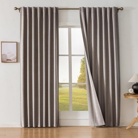 Ftinala Greige Taupe Blackout Curtains 102 Inch Long 2 Panels Set Double Sided Faux Linen Room Darkening Curtain for Living Room and Bedroom, Rod Pocket & Back Tab