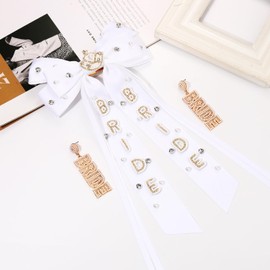 Bride Hair Bow Clips for Women Beaded Bride Hair Clips Statement White Silky Satin Tassel Hair Bows Wedding Hair Accessory Bride Outfits Accessories Party Favor Gifts