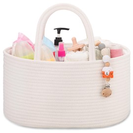 COMSE Organizador de pañales para bebé, cesta de pañales, organizador de coche para bebé,bolsa portátil con divisor, regalos de baby shower, artículos esenciales para recién nacidos, Blanco
