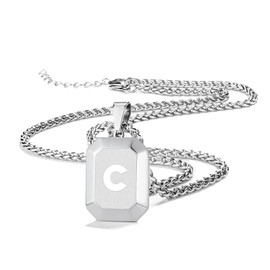 Bellino Initial N Necklace for Men, Square Stainless Steel Letter A Pendant Chain for Mens, Alphabet Capital Monogram Dog Tag Necklaces Jewelry Gifts Easter Graduation Gifts for Kids (Silver)