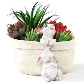 WONDHOME Rabbit Flower Pot Succulent Planter Garden Pots, Decorative Flower Pot,Animal Shaped Cartoon Planter Pots,Art Decorations（with Drainage Hole）