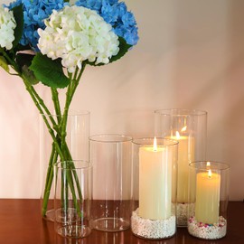 Hurricane Glass Candle Holder Clear Cylinder Vases, Pillar Candle Holders For Floating Candles Table Centerpiece Modern Glass Vases For Weeding Centerpieces Decoration Party Home Decor (2 Sets, S+M+L)
