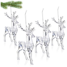 com-four® 4 x Acrylic Christmas Tree Hangers, Reindeer Christmas Hangers for Christmas Tree, Windows and Doors, Christmas Tree Decorations and Festive Decoration for Hanging (Transparent, Reindeer)