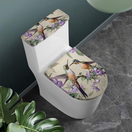 Vanideaoty Hummingbird Toilet Seat Cover Elongated Floral Toilet Lid Cover Blue Novelty Replacement Bathroom Accessories