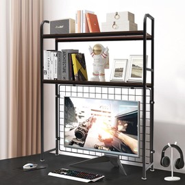 BENTFL Computer Desktop Bookcase, 2-Tier Desk Hutch, Multipurpose Countertop Storage Hutch, Triangular Desktop Bookshelf for Home Dorm Office, White