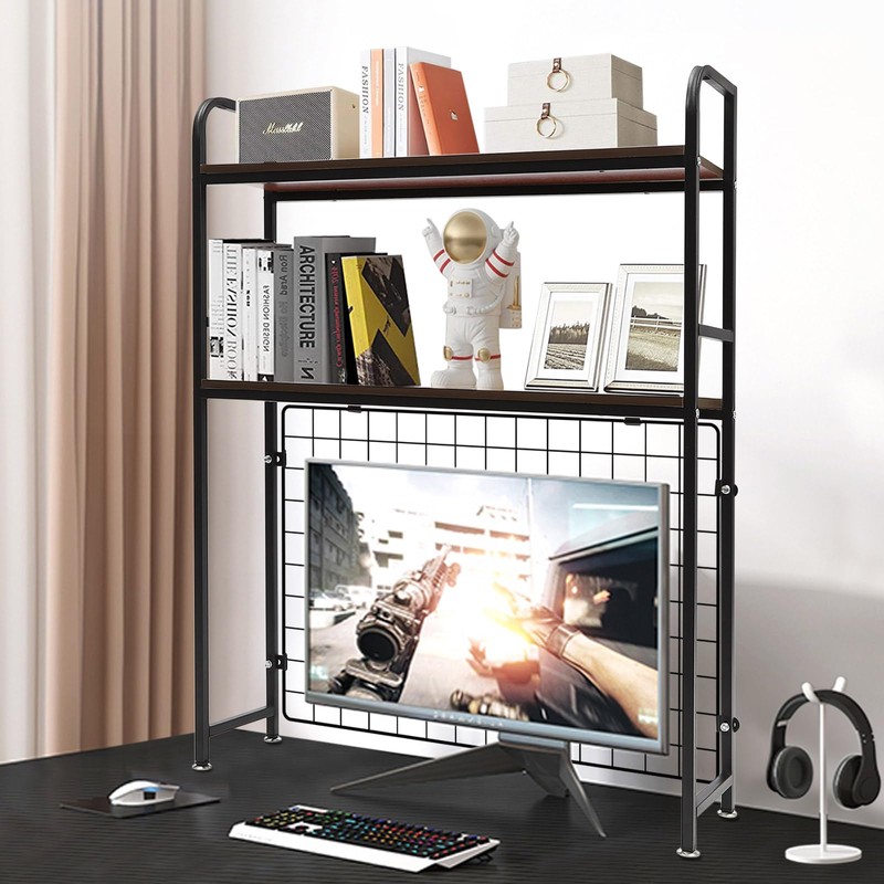 BENTFL Computer Desktop Bookcase, 2-Tier Desk Hutch, Multipurpose Countertop Storage