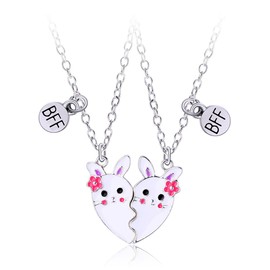 LEEQBCR 2 Piece Friendship Pendant Necklace Set, BFF Necklace, Best Friend Necklace, Cute Rabbit Friendship Necklace for Boys and Girls, Best Friend Birthday Gift, Stainless Steel