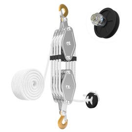 YATOINTO Rope Pulley Hoist with Metal Bearing Rope Guide 4400 LB, 8:1 Pulley Block and Tackle System, Pulley Block 65ft, Heavy Duty Rope Hoist for Hunting Garage Warehouse Constructions