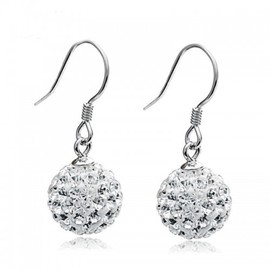 Crystalline Azuria Women Girls Solid Silver White Crystals Disco Ball Dangle Hook Earrings