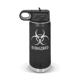 RDW Biohazard Water Bottle 20 oz - Laser Engraved w/Flip Top Removable Straw - Polar Camel - Stainless - Vacuum Insulated - Drinkware - bio Hazard Symbol Biological Danger Warning v3 - Black