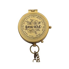 Solid Brass Compass with Real Leather Storage Case, Unique Insperational Gift Compass, Christian Gift, Cheer Up Gift Hard time Gift, Gfit for Her (You are)