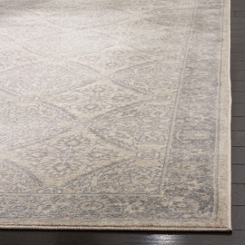 SAFAVIEH Brentwood Collection BNT863B Traditional Oriental Non-Shedding Living Room Bedroom Area Rug, 5' x 5' Square, Cream / Grey