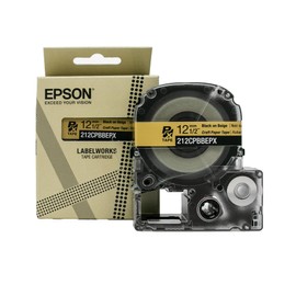 Epson LABELWORKS 212CPBBEPX Craft Paper Tape Cartridge - Black on Beige Craft Paper Label Maker Tape - 1/2" (12MM) Wide, 16.5'