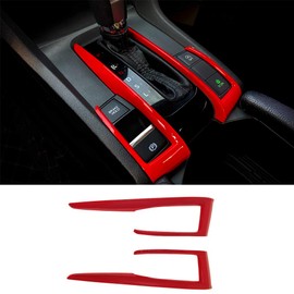 2Pcs ABS Red Interior Gear Shift Panel Frame Cover Decals Trim for Honda 10th Gen Civic 2016 2017 2018 2019 2020