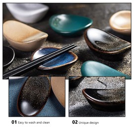 Housoutil Chopstick Rests Holders Ceramic, 2PCS Japanese Spoon Rest, Mini Chopstick Racks, Black Chopsticks Holders for Restaurant Table Decoration