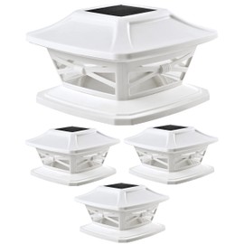 Davinci Lighting Flexfit Solar Outdoor Post Cap Lights - Includes Bases for 4x4 5x5 6x6 Wooden Posts - Bright LED Light - Pearl White (4 Pack)