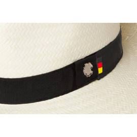 Panamahut mit Deutscher Flagge. Mit handwerklichem Geschick hergestellt. Handgefertigt. Strandhut für Herren. Sommerhut für Frauen. Strohhut (DE/NL/SE/PL, Numerisch, 59, Weiße breite Krempe)