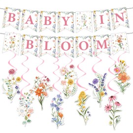 Baby in Bloom Baby Shower Decorations - Rngmsi Floral Baby Shower Hanging Banner Sign Decor Summer Wildflowers Baby Shower Decorations Floral Flower Theme Baby in Bloom Banners for Girls Kids
