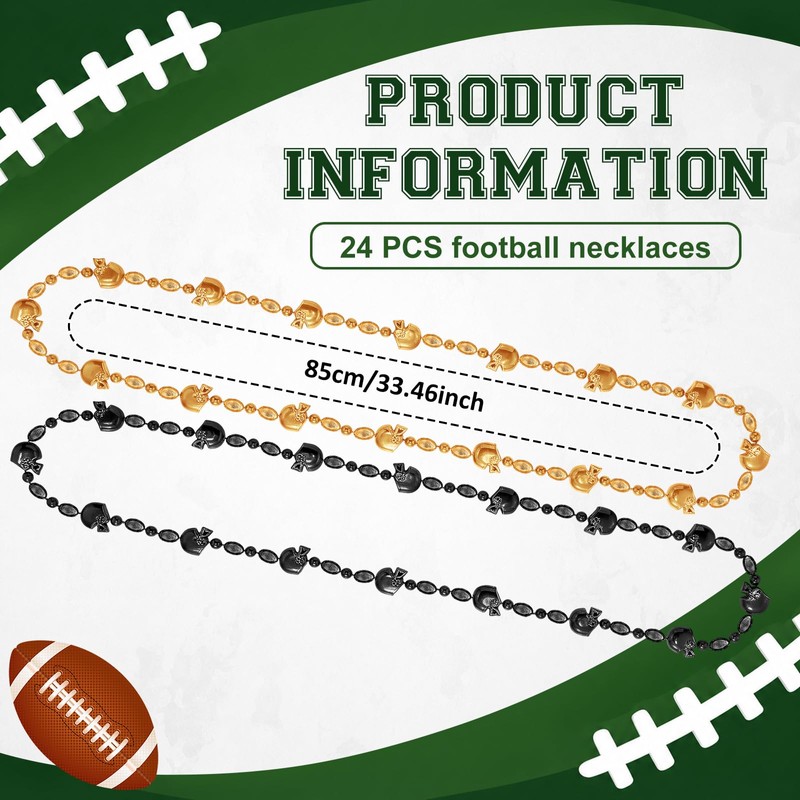 Kenning 24 Pcs Football Helmet Beaded Necklaces Bulk,Black,Gold