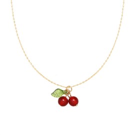 Cute Cherry Pendant Necklace Faux Pearl Cherry Charms Necklace Kawaii Fruit Gold Chain Necklaces Fruits Cute Choker for Women - Style 01