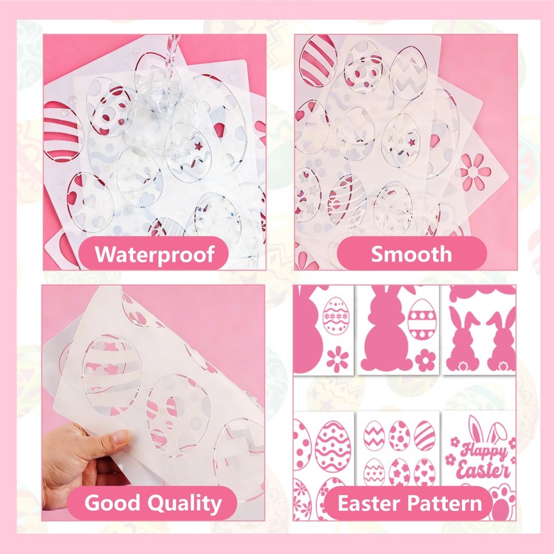 8 Pcs Easter Bunny Stencils for Window Glass,13.8x10.6 Inch Large