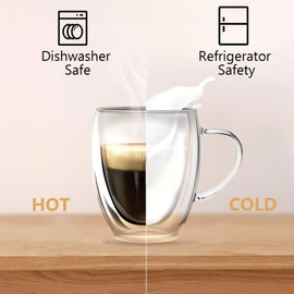 Atldmphic Double Walled Glass Coffee Cups, 4 Pack Latte Glasses Mugs, 350ml Cappuccino Glasses Cups, Dishwasher Safe, for Hot Drinks Tea Milk Juice Ice Cream