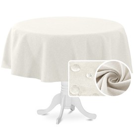 H.VERSAILTEX Linen Textured Tablecloth Round 60 inch Waterproof Decorative Table Cloth Spill-Proof Linen Look Cover for Party Table Extra Soft and Thick Fabric Wrinkle Free, Heather Ivory