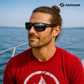 Karsaer Sunglasses Men's Polarised Sports Glasses Women Driving Fishing Cycling Glasses TR90 Frame UV400 Protection 5171, Black and orange-red