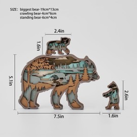 Tivisiy 3D Wooden Animals Carving, Grizzly Bear Decor Cabin Decor Wooden Animal Statues Rustic Wall Decor Art for Home Bedroom Farmhouse Room Mountain Wall Decor for Birthday Gifts