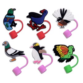 6PCS Animals Straw Toppers for Tumblers 10mm Cute Silicone Spring Birds Straw Covers Cap Reusable Drinking Straw Tip Cover