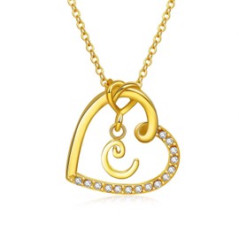 Qings Initials Letter C Necklace for Women - 14k Gold Plated Initial Letter Cubic Zirconia Love Heart Name Alphabet Necklaces Birthday Presents for Wife Mom
